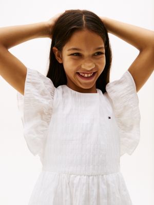 vestito a campana con finitura tramata bianco da bambine tommy hilfiger