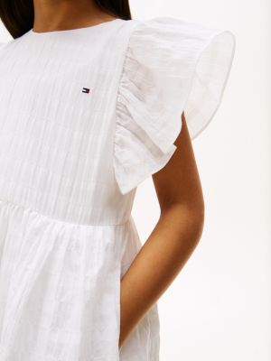 vestido texturizado de corte evasé blanco de niñas tommy hilfiger