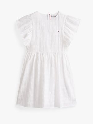 vestido texturizado de corte evasé blanco de niñas tommy hilfiger