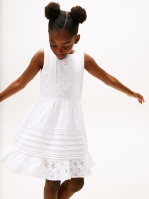 white broderie anglaise fit and flare dress for girls tommy hilfiger