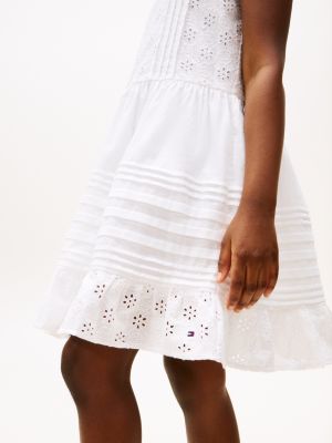 white broderie anglaise fit and flare dress for girls tommy hilfiger