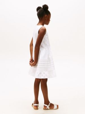 white broderie anglaise fit and flare dress for girls tommy hilfiger