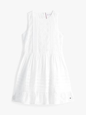 vestido calado con corte evasé blanco de niñas tommy hilfiger