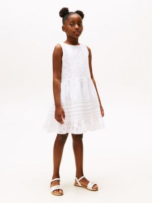 white broderie anglaise fit and flare dress for girls tommy hilfiger