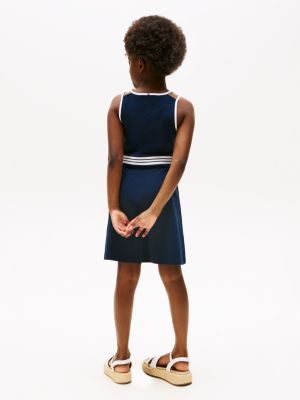 robe patineuse sans manches à col ras-du-cou bleu pour filles tommy hilfiger