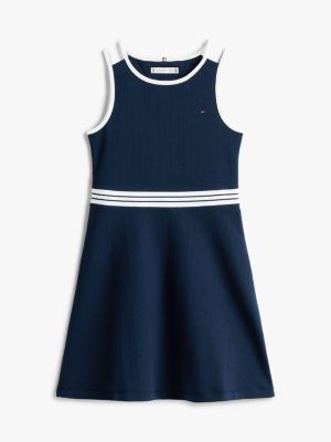 blue crew neck sleeveless skater dress for girls tommy hilfiger