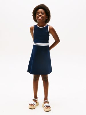 blue crew neck sleeveless skater dress for girls tommy hilfiger