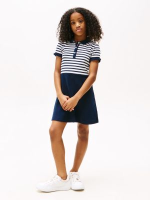 vestido de patinadora tipo polo con rayas multi de niñas tommy hilfiger