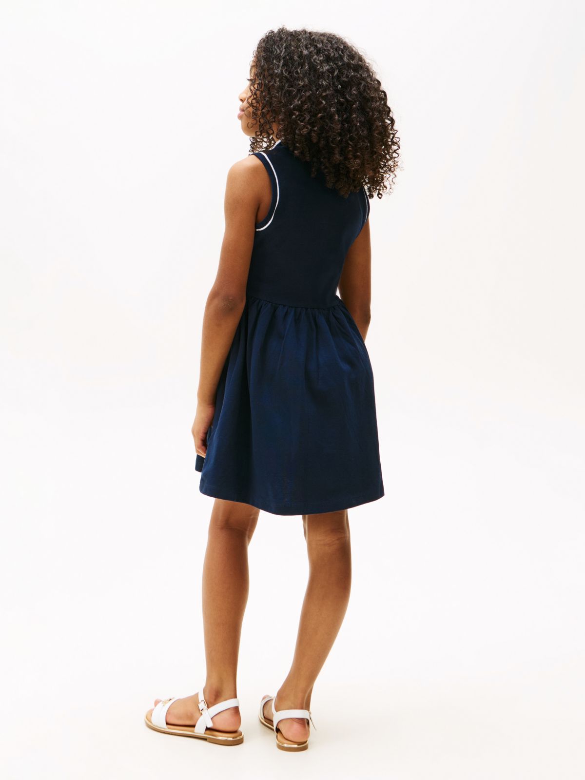 Essential Sleeveless Fit And Flare Polo Dress — Blue