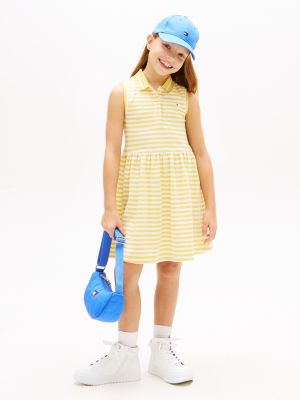 yellow essential sleeveless fit and flare polo dress for girls tommy hilfiger