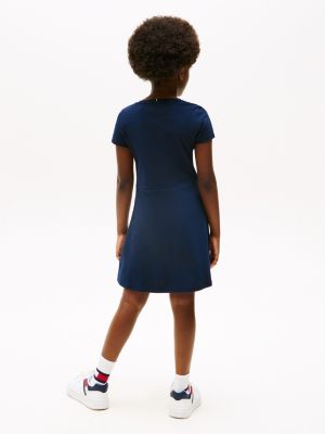 blue round neck skater dress for girls tommy hilfiger