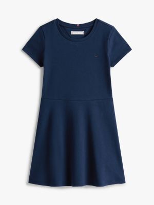 blau skater-kleid mit weitem rundhalsausschnitt für mädchen - tommy hilfiger