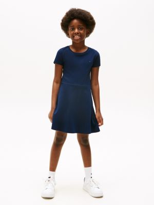 blue round neck skater dress for girls tommy hilfiger