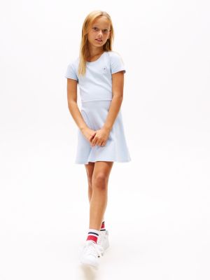 blau skater-kleid mit weitem rundhalsausschnitt für mädchen - tommy hilfiger