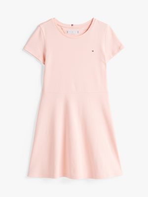 pink round neck skater dress for girls tommy hilfiger