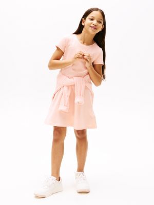 pink round neck skater dress for girls tommy hilfiger