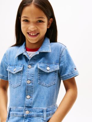 blue five-pocket denim playsuit for girls tommy hilfiger