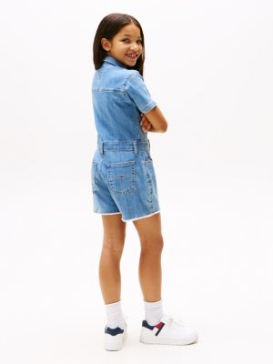 blue five-pocket denim playsuit for girls tommy hilfiger