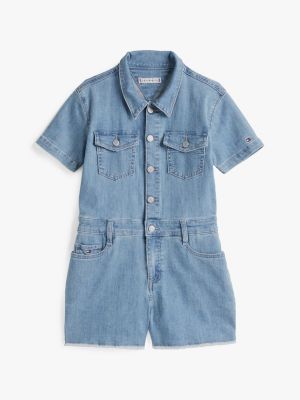 blue five-pocket denim playsuit for girls tommy hilfiger