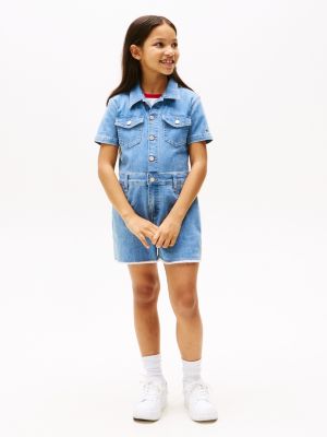 blue five-pocket denim playsuit for girls tommy hilfiger