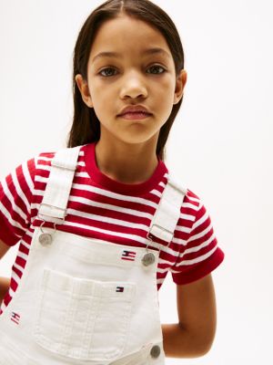 multi logo embroidery dungaree dress for girls tommy hilfiger