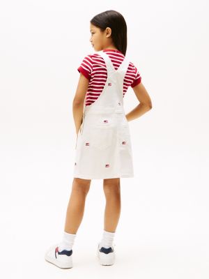 multi logo embroidery dungaree dress for girls tommy hilfiger