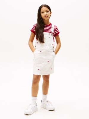 multi logo embroidery dungaree dress for girls tommy hilfiger