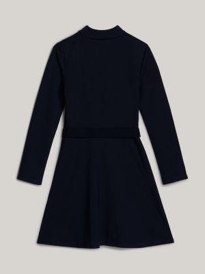 blau adaptive fit-and-flare-langarmkleid für mädchen - tommy hilfiger