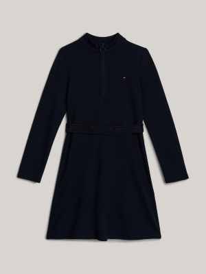 blau adaptive fit-and-flare-langarmkleid für mädchen - tommy hilfiger