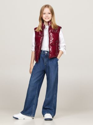 rot glänzende relaxed fit puffer-weste für mädchen - tommy hilfiger