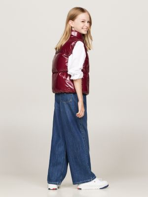 rot glänzende relaxed fit puffer-weste für mädchen - tommy hilfiger