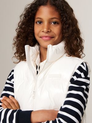 white glossy relaxed puffer vest for girls tommy hilfiger