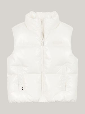 weiß glänzende relaxed fit puffer-weste für mädchen - tommy hilfiger