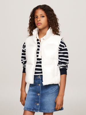 white glossy relaxed puffer vest for girls tommy hilfiger