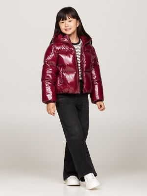 rot glänzende relaxed fit puffer-jacke für mädchen - tommy hilfiger