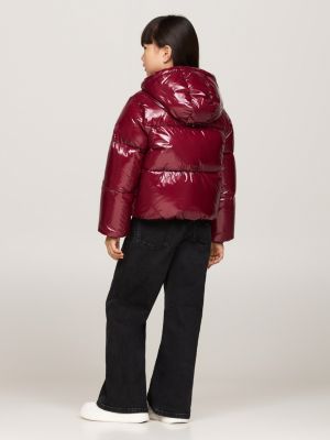 rot glänzende relaxed fit puffer-jacke für mädchen - tommy hilfiger