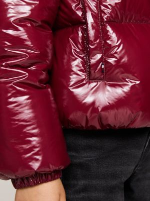 red glossy relaxed puffer jacket for girls tommy hilfiger