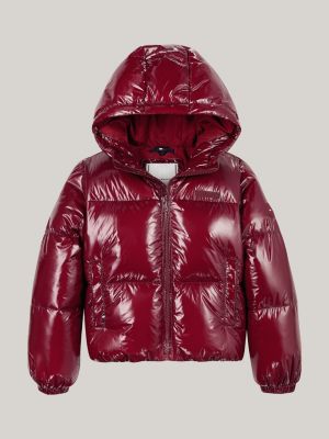 rot glänzende relaxed fit puffer-jacke für mädchen - tommy hilfiger