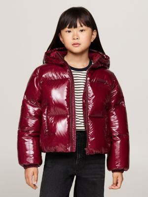 giubbino relaxed fit imbottito lucido rosso da bambine tommy hilfiger