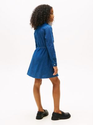 robe chemise en denim à cordon de serrage bleu pour filles tommy hilfiger