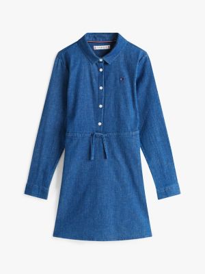blue drawstring waist denim shirt dress for girls tommy hilfiger