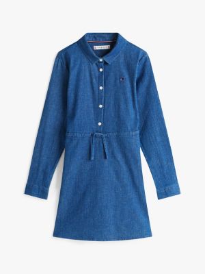 robe chemise en denim à cordon de serrage bleu pour filles tommy hilfiger