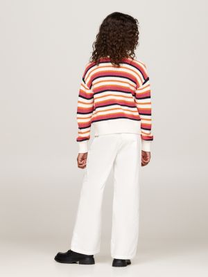 red stripe crew neck relaxed jumper for girls tommy hilfiger