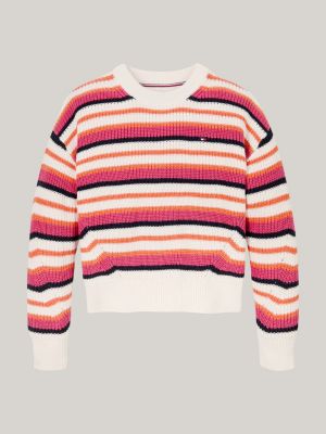 pull décontracté rayé à col ras-du-cou rouge pour filles tommy hilfiger