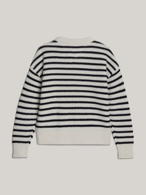 pull décontracté adaptive à rayures beige pour filles tommy hilfiger