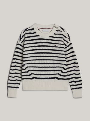 pull décontracté adaptive à rayures beige pour filles tommy hilfiger