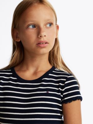 multi ribbed stripe extra slim t-shirt for girls tommy hilfiger