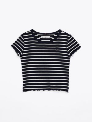 t-shirt extra slim fit a coste e righe multicolore da bambine tommy hilfiger