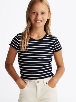 t-shirt extra slim fit a coste e righe multi da bambine tommy hilfiger