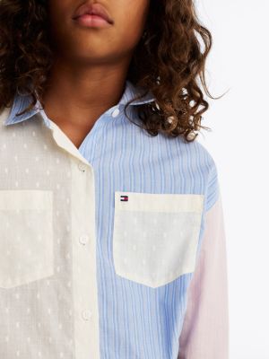 multi mixed stripe colour-blocked shirt for girls tommy hilfiger